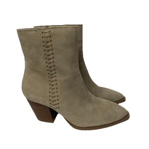 Lucky Brand Women's Sz 9M Tan Suede Leather Studded Ankle Boot Bootie Block Heel